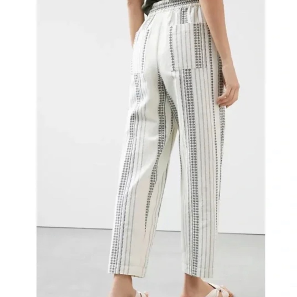 Anthropologie Beach Trousers White Embroidered Boho High Rise Style (Large)